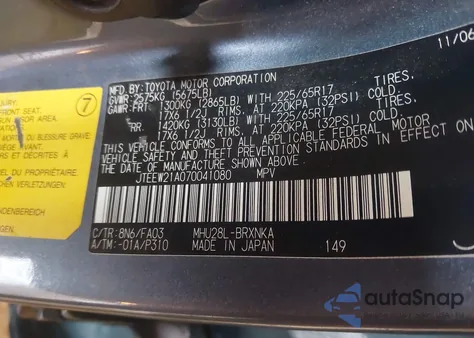 2007 Toyota Highlander Hybrid V6 из США, поврежденный, VIN JTEEW21A070041080